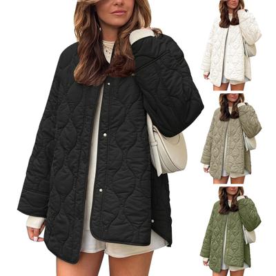 Women's Quilted Lightweight Puffer Jacket Winter Casual Long Sleeve Button Down Padded Outerwear Coats with Pockets