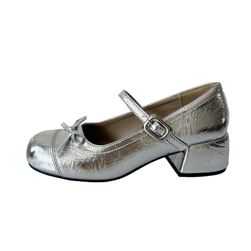 Ballet Style Butterfly-knot Mary Jane Shoes for Women Concise Dress Thick Heel Ladies Footwear