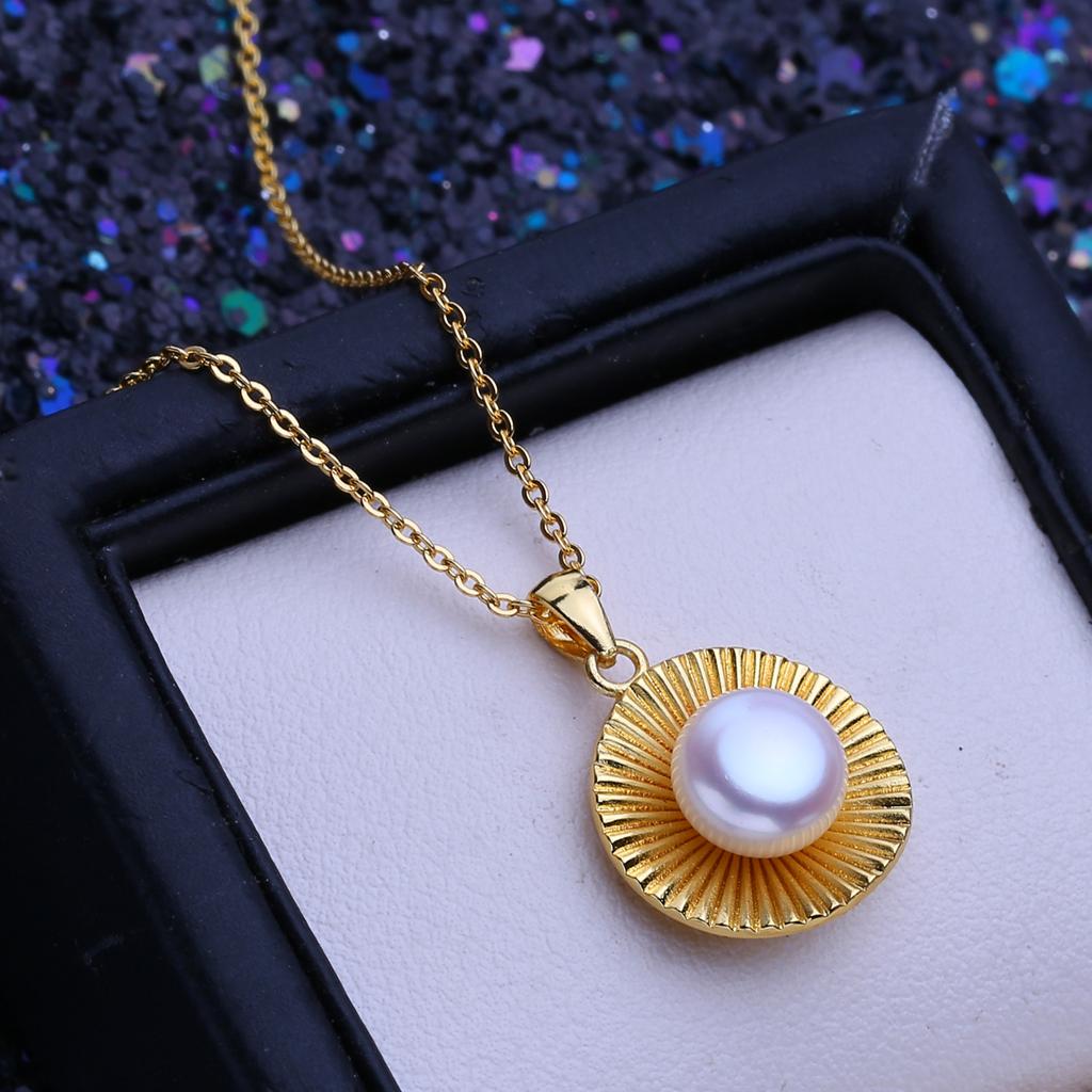 LSOOYH Přírodní sladkovodní perlové šperky náhrdelníky Vintage stříbrné barvy kulatý přívěsek Elegantní dárky pro ženy