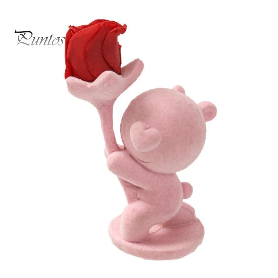 

Фигурка медведя с вечной розой, украшение для рабочего стола, миниатюрная статуэтка медведя, украшение для медведя-исповедника на День святого Валентина розовый