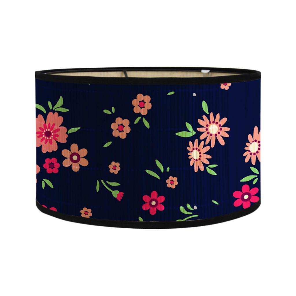 Bohemian Natural Bamboo Floral Printed Handmade Lampshade - Detachable Woven Table Lamp