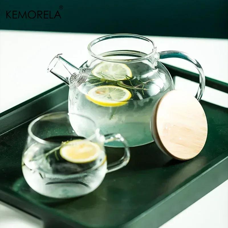 1/1.8L Transparent Borosilicate Glass Teapot Heat-Resistant Large Clear Tea Pot  Flower Tea Set Puer Kettle Cup Office Home Tool