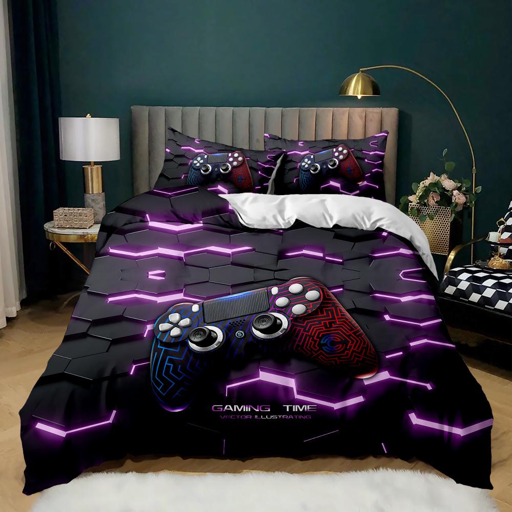 Gamepad Duvet Cover Set Twin King Size Polyester Gaming Comforter Cover Gamer Decor For Teen Boys Green Neon Gamepad Bedding Set