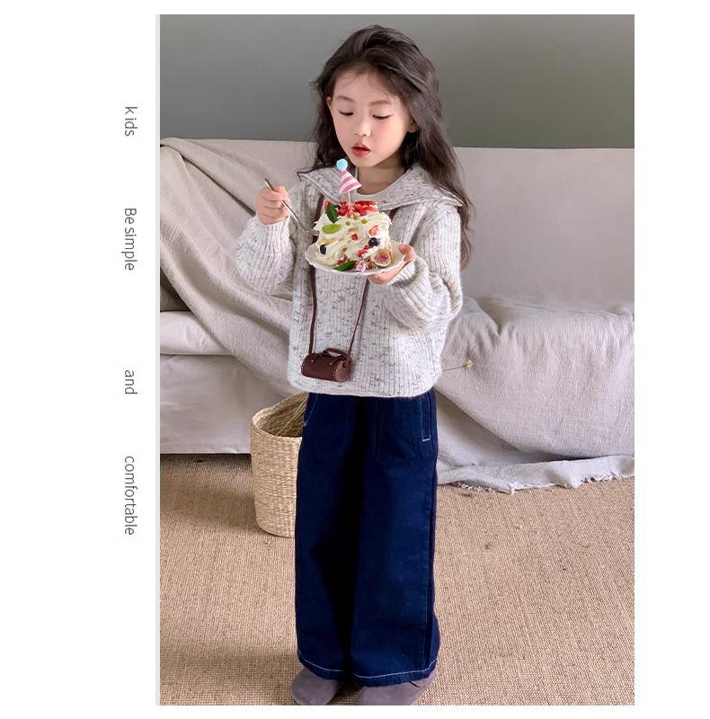 2025 Girls' Autumn/Winter Korean-Style Zippered Knit Sweater Coat