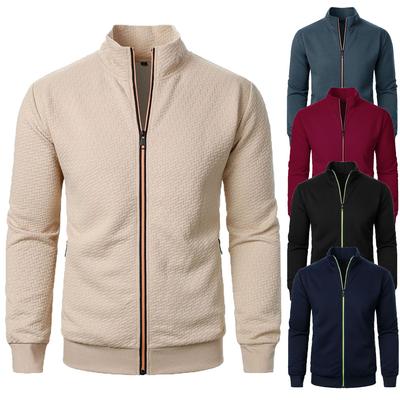 Spring Autumn Zipper Stand Collar Hoodie Coat Men's Casual Jacquard Cardigan Sweatshirts Jackets for Men Contrast Color
