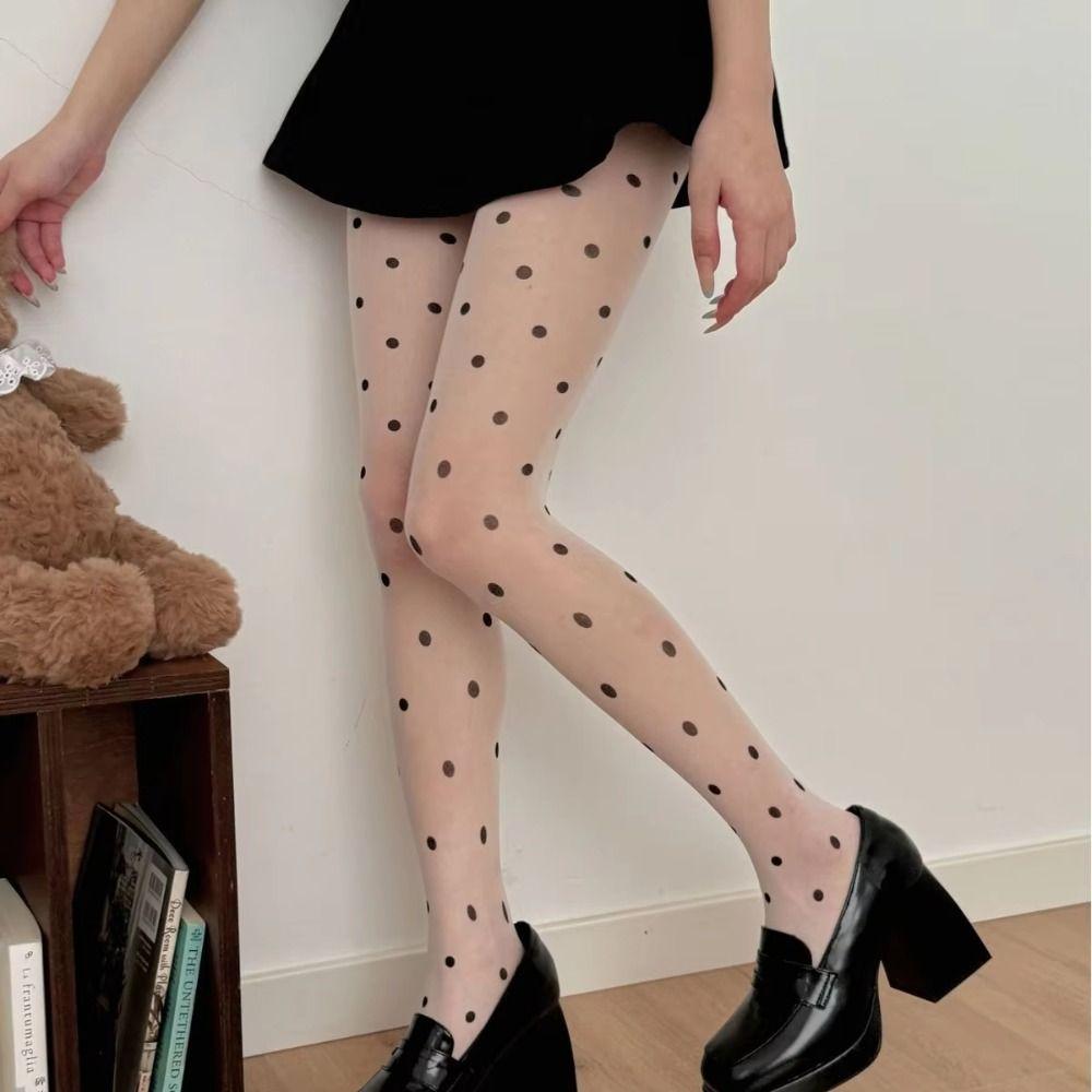 Thin Women Pantyhose Elastic Dot Sheer Tights Sexy Polka Dot Silk Stockings  Women Lingerie