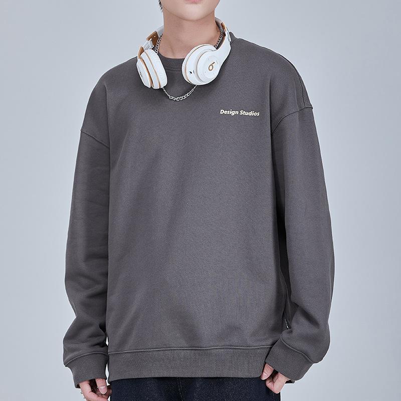 

Толстый свитер с круглым вырезом, мужской свободный большой размер, модная американская рубашка с низом, плюс куртка-пуловер Fat Plus 4XL темно-серого