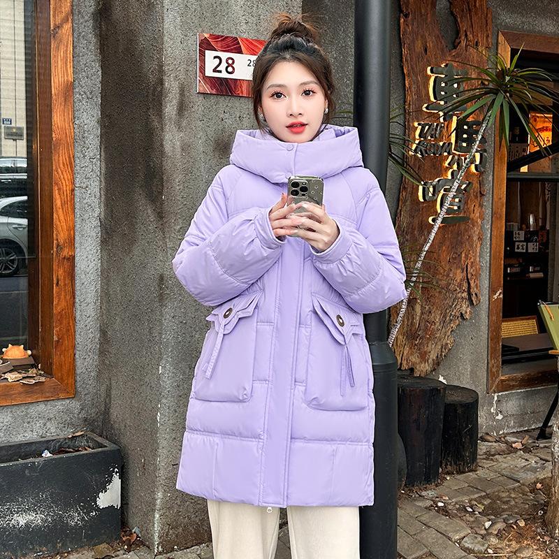 Winter new medium and long down cotton-padded clothes women's loose hooded cotton-padded clothes thickened cotton-padded jackets warm jackets