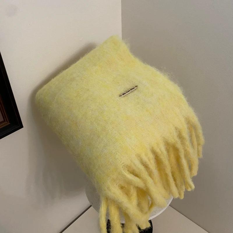 Cachecol versátil doce e fofo cor de doce inverno espessado xale quente mohair cor sólida cachecol de casal