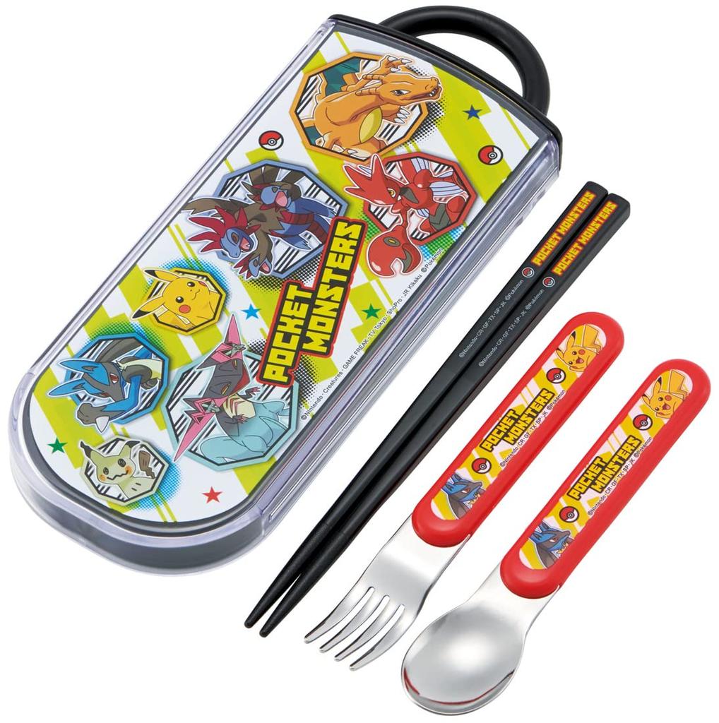 Skater Antibacterial Trio Set of and Fork Made in Japan Children's Chopsticks, Spoon, (Pokémon 23), (TACC2AG-A)