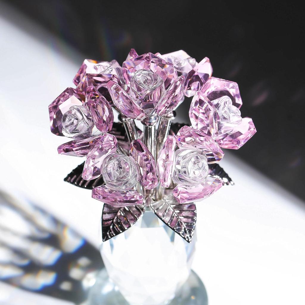 Kertari Crystal Flower Artificial Flower Interior Day Wedding Anniversary Wife Gift K9 Rose Flower Crystal Never Withers Rose Glasswork Figurine