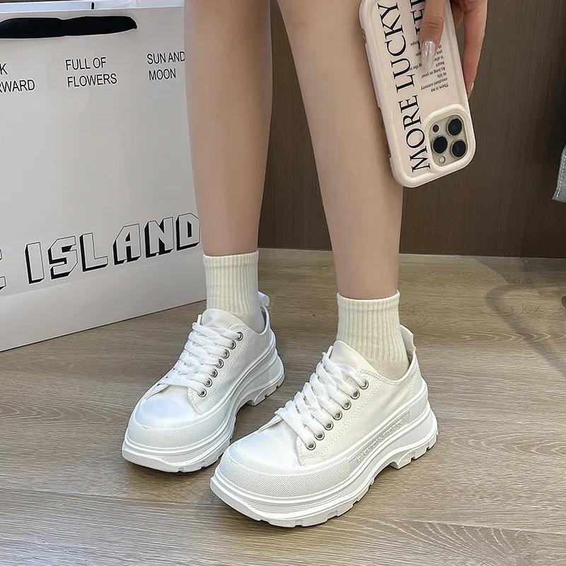 

Fashion New Woman s Chunky Canvas Shoes Fashion All-match White Platform Sneakers Women Flat Shoe No-slip Casual Walking Footwear Mujer 35 белый