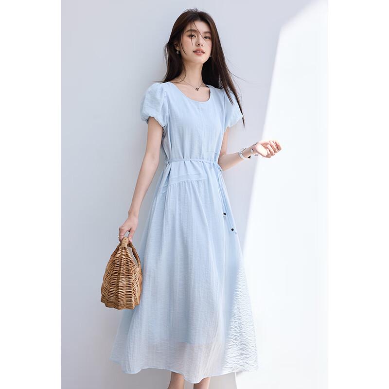 VICTORIA&VERA French Romantic Puff Sleeve Midi Dress
