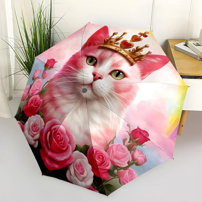 

1pc Crown Cat Roses Automatic Umbrella Portable Home Essential Umbrella, Iron Umbrella Structure Suitable for All Seasons yy251123176