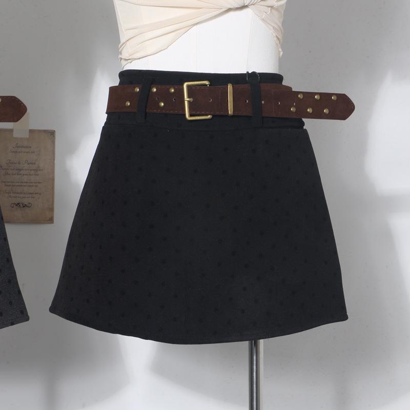 

Polka Dot High-Waist Wool-Blend A-Line Mini Skirt for Women Small чорний