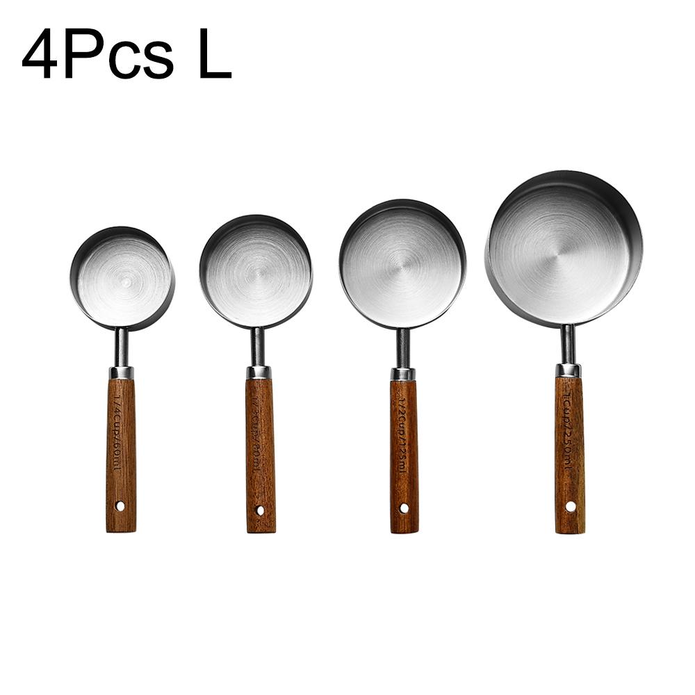 1/4 Pezzi Manico in Legno Acciaio Inossidabile Misurini Cucchiai Strumenti per la Cottura Set Cucchiaio Misurino per Caffè Accessori Scala da Barman