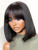 Natural Color Short Hair Mechanism Bangs Bob Wig Black 3*1 Silk Base Lace Wig Women's Straight Bangs