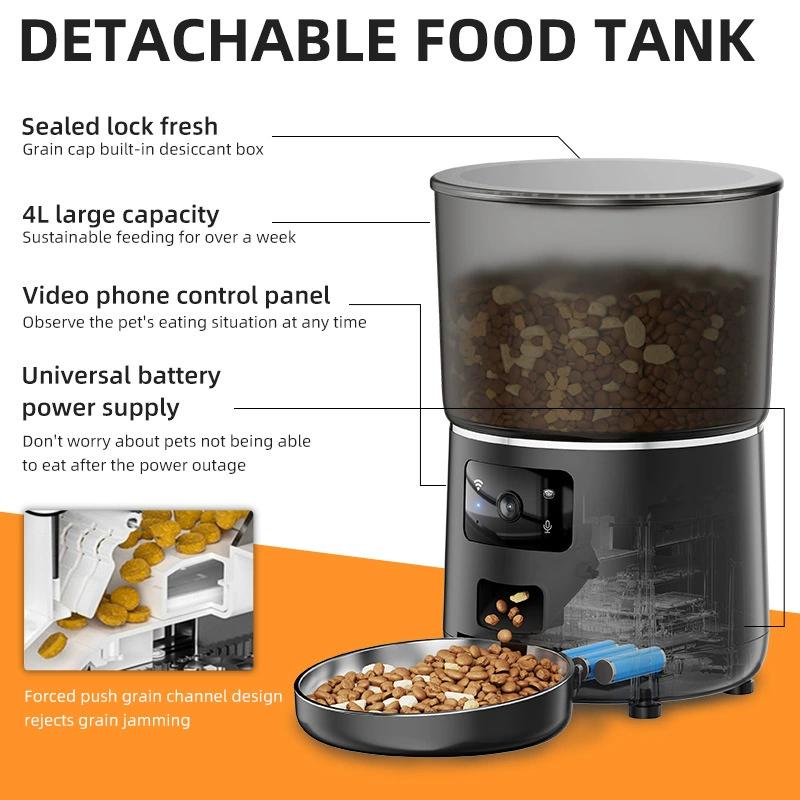 APP Control 5G WiFi Pet Feeder Camera 1080P HD Double Bowl Dog Food Dispenser Automatic Smart Pet Feeder 4L with Camera 2k