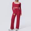 Womens Seamless Two-Piece Yoga Set Long Sleeve Top Flared Leggings Breathable Stretch Athletic Wear