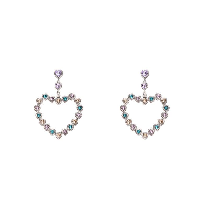 Silver Needle European and American Exaggerated Wind Hollow Diamond Enlaid Love Earrings Dopamine Small Fresh Earrings