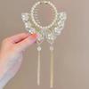 1pc zinc alloy rhinestone imitation pearl hair ornament, high-end elegant tassel headpiece, delicate ball hair clip, suitable fo