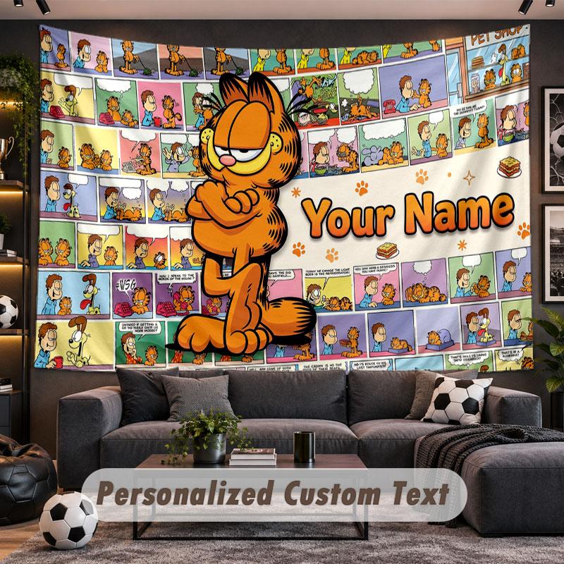 Wall Hanging Tapestry Custom NameGarfield Pattern Personalized Printed Fabric Wall Decor