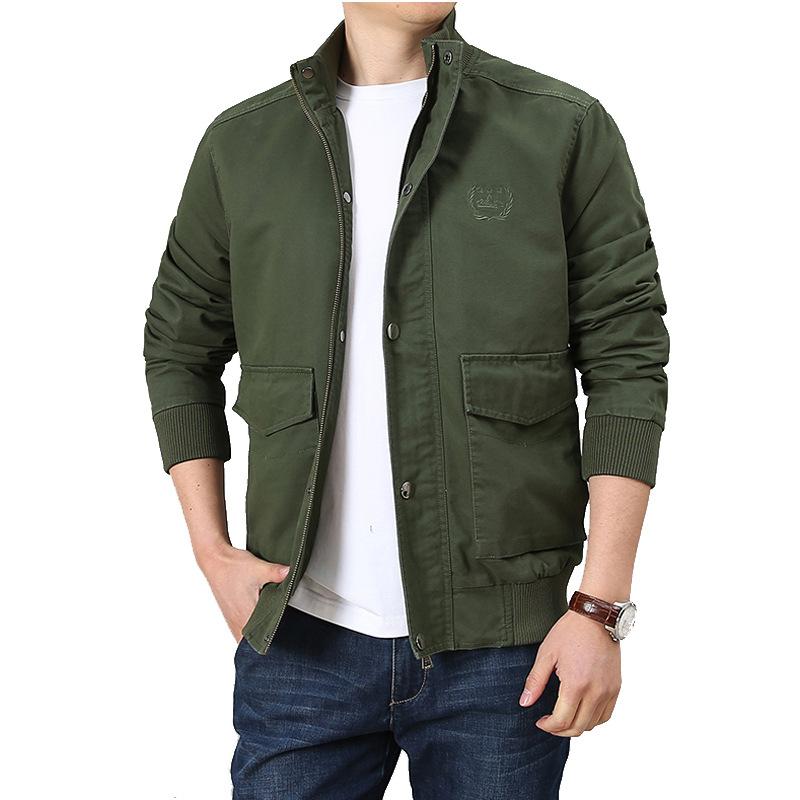 Men's Autumn and Winter Casual Fashion Stand-up Collar Jacket Top Trendy Men's Tooling Multi-pocket Jacket