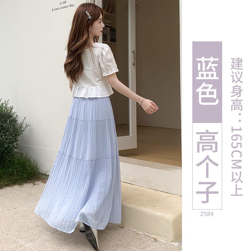 Purple skirt women's spring and autumn new gentle pleated long skirt Korean temperament a word umbrella skirt cake skirt
