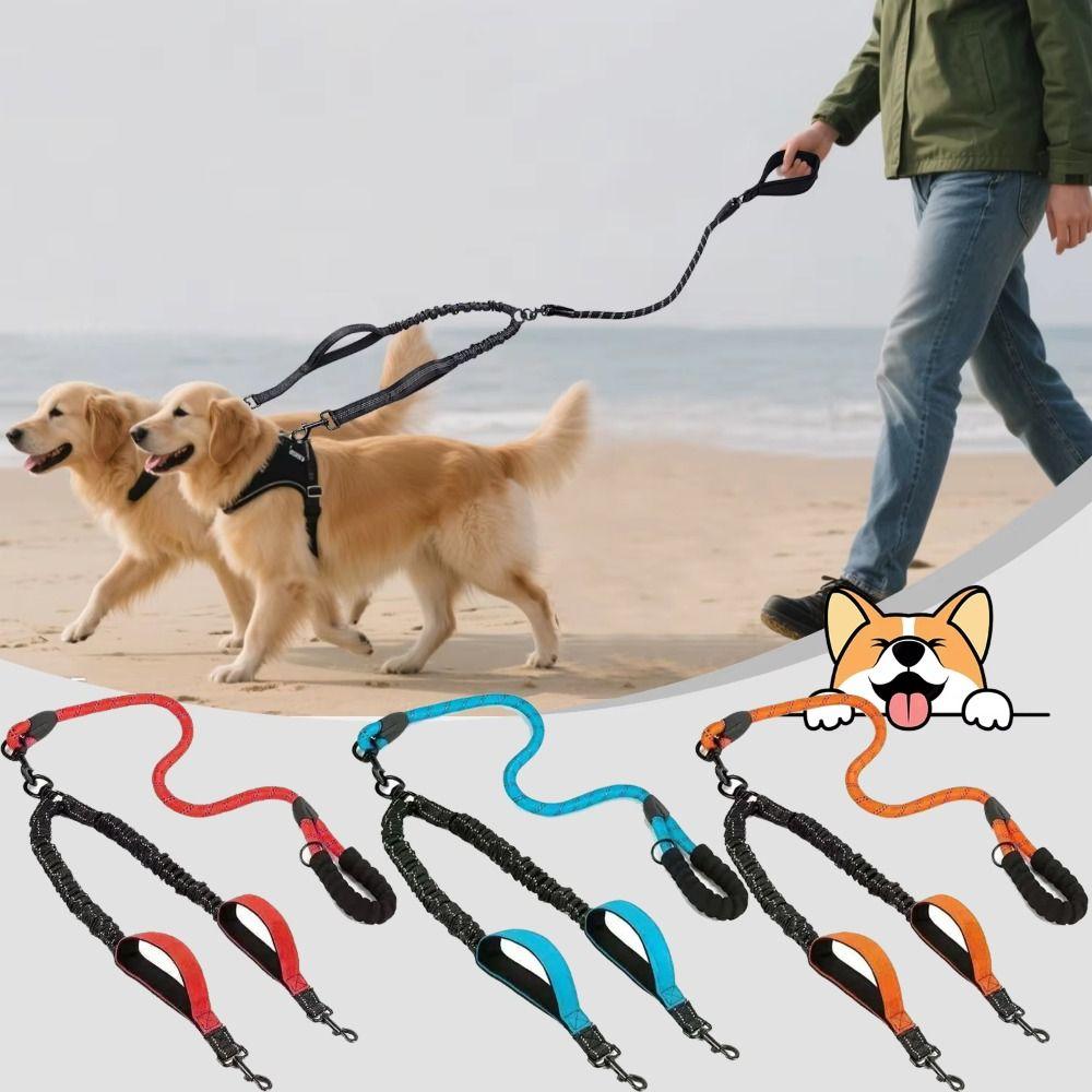 Comfortable Handle Double Head Pet Rope Reflective Pet Walking Rope Dual Dog Leash Outdoor Walking