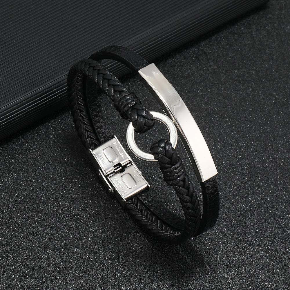 

Multi Layer Handwoven Leather Rope Bracelet For Men Titanium Steel Clasp Minimalist Durable чёрный
