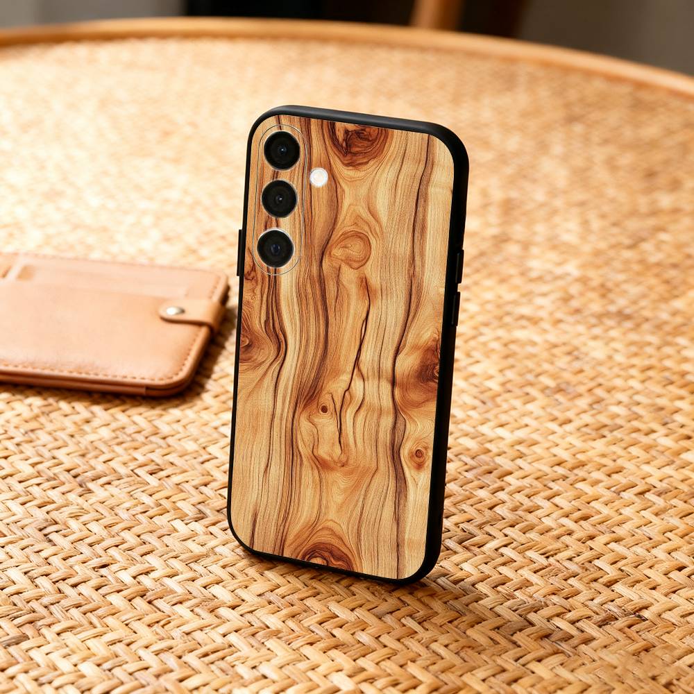 N-Natural W-Wood G-Grain Art Phone Case For Samsung  A73,72,71,A52,51,40,41,A22,A32,31,A13, Soft Black Shell