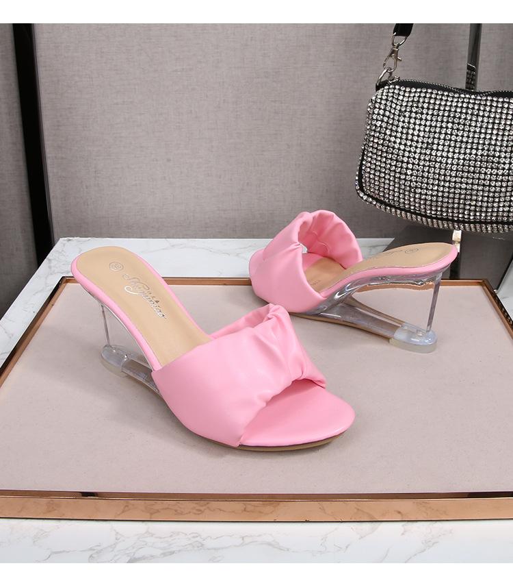 Cristal de apă sexy de vară 8 cm papuci cu toc înalt transparent cu pană de sticlă din piele lăcuită LFD-1098-71