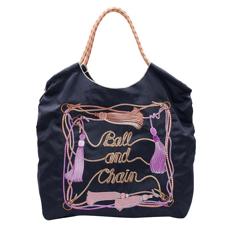 

New underarm, large-capacity environmentally friendly shopping bag, exquisite embroidered water-proof nylon portable shopping bag темно-синий