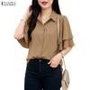ZANZEA Women Commute Casual Turn Down Collar Loose Half Sleeve Blouse