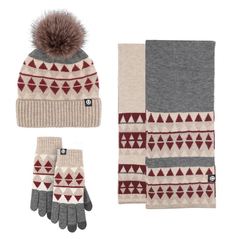 Ankola Red Hat Scarf Glove Cover Set Winter Warm Outdoor Cold Thickened Velvet Ear Protector Knitted Hat