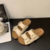 Retro buckle platform slippers women's summer new casual versatile Boken one-word drag outside sandals