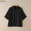 ZANZEA Women Casual Turn Down Collar Summer Short Sleeve Blouse