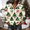 Women's Fashion Christmas Print Long Sleeve Hooded Pullover Sweatshirt Top