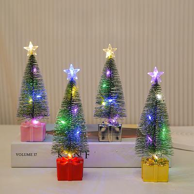 Colorful Christmas Tree Night Lights Glowing Candle Lights and Small Christmas Desktop Ornaments