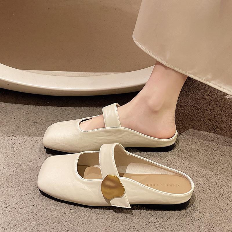 Baotou half slippers women's outer wear 2025 spring and summer new women's shoes flat bottom one pedal gentle temperament Muller single shoes