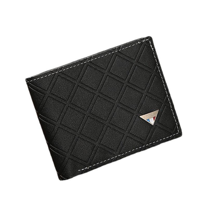 Fashionable Men's Short Wallet With Geometric Pattern Multiple Card Slots And Coin Pocket In Soft Pu Leather