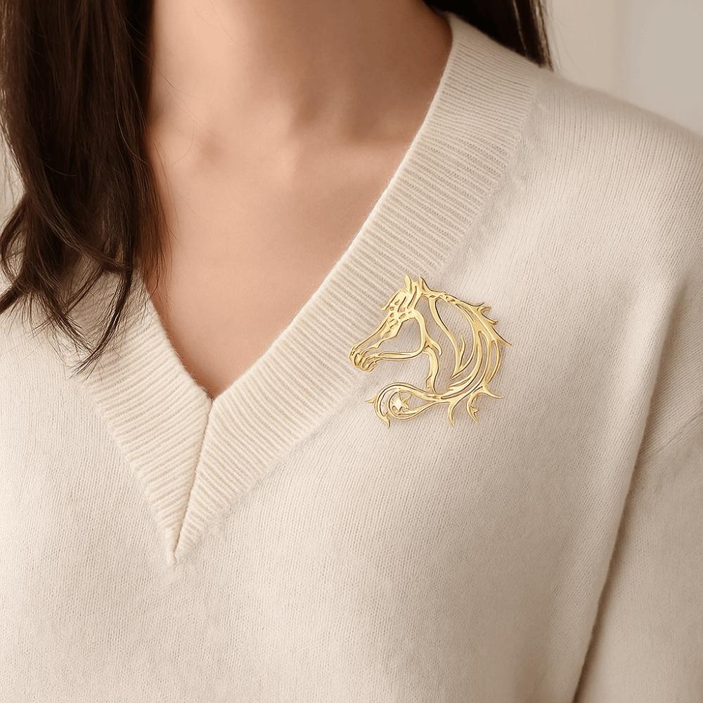Unisex Hollow Out Horse Brooches Simple Design Classic Style Animal Pins Metal Brooch Pins New Year Gift