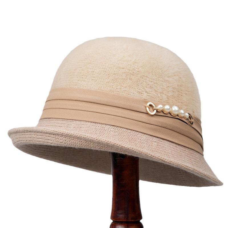 In the Elderly Women Basin Hat Autumn and Winter Fashion Short Brim Curling Top Hat Mother Warm Knitted Hat Fisherman Hat