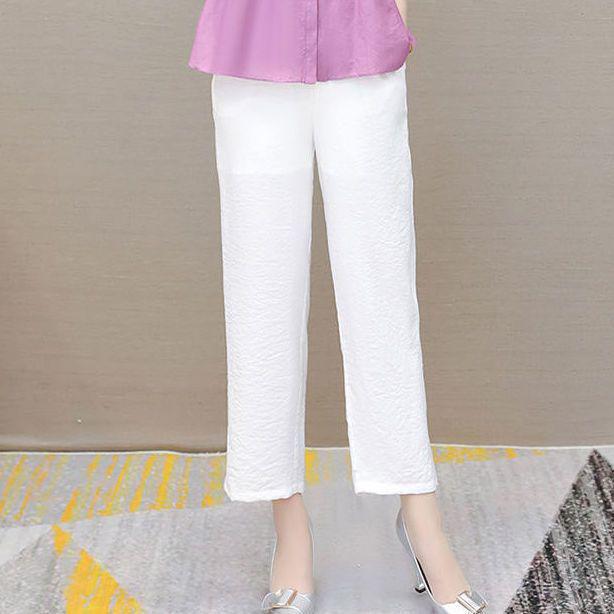 

Mom s Two-Piece Korean Style Summer Set: New Year s Fashion - Casual Wide Pants for Women M (90-105 jin)