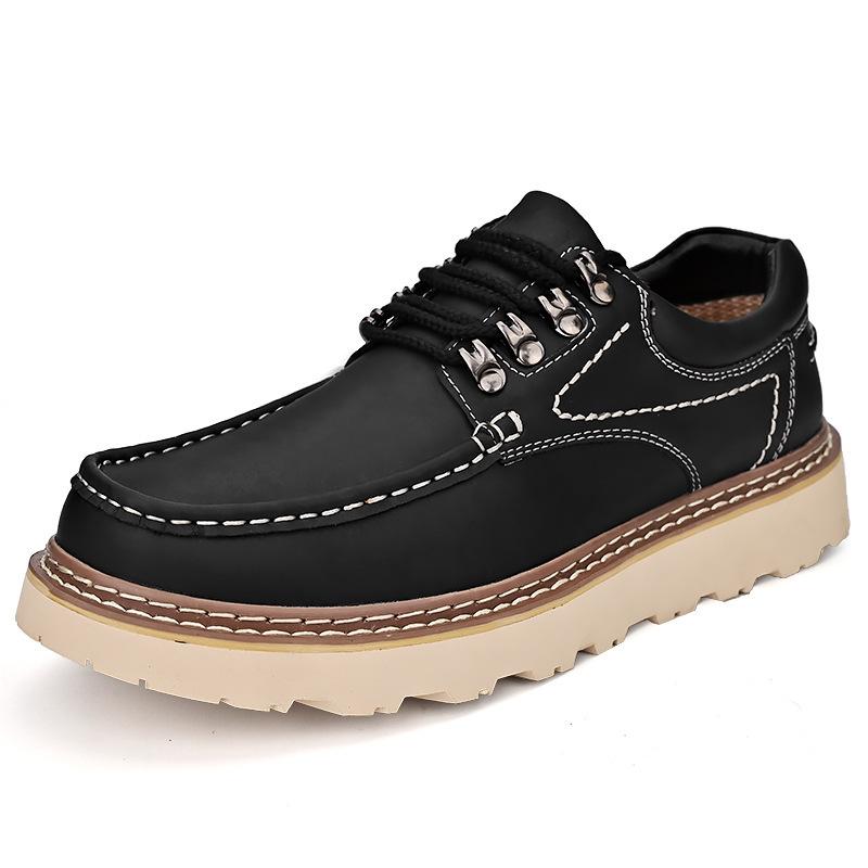 Leather Shoes Men's 2025 New Leather Trend Versatile Casual Shoes Thick Sole Heightened Non-slip Soft Sole Simple Lace-up Leather Shoes