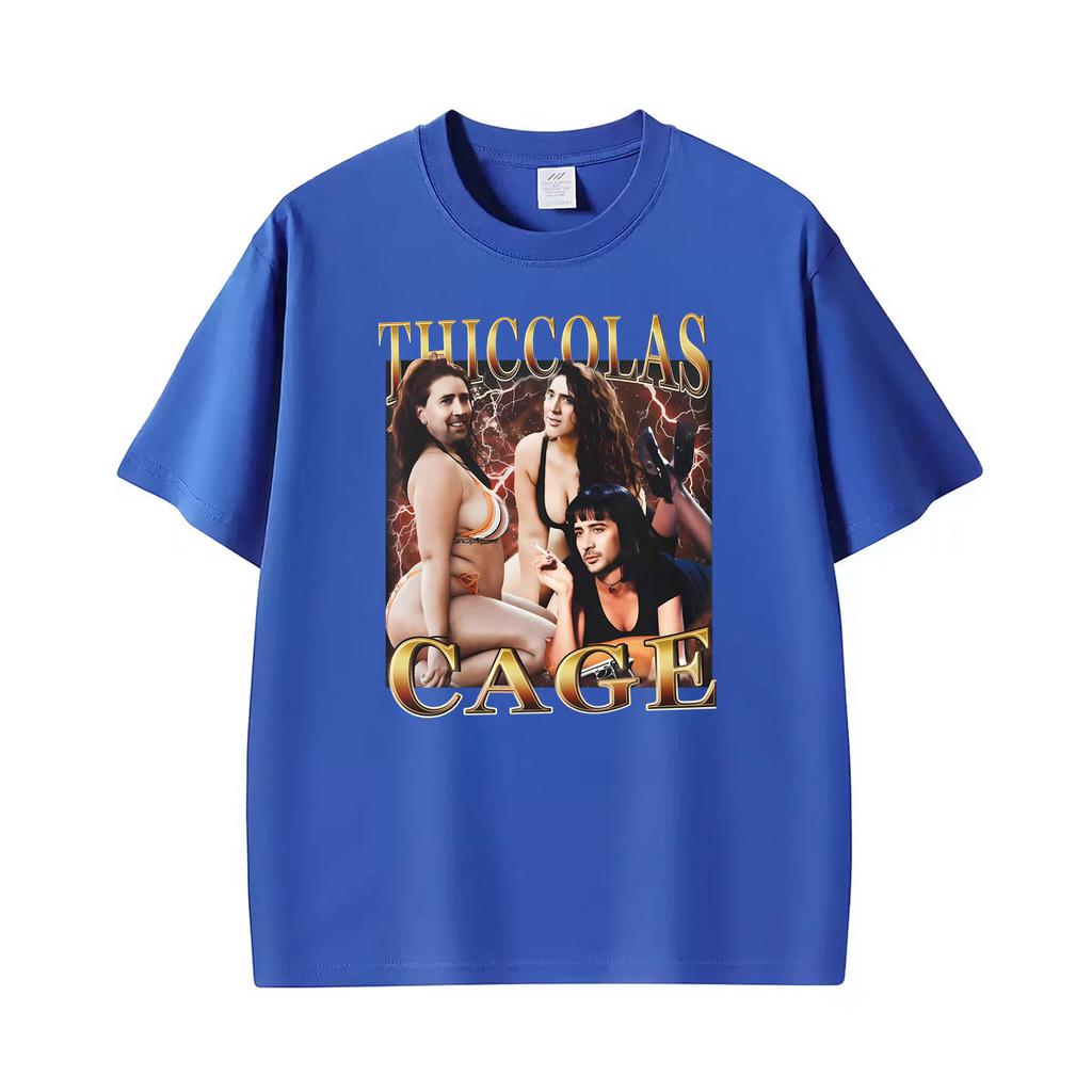Vintage Thiccolas Cage Funny Meme Graphic T Shirt Unisex Unisex Harajuku Oversized Humor Tshirts Cotton Casual Short Sleeve Tshirt