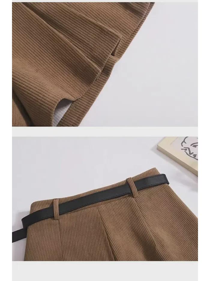 Damen Cord Hohe Taille Plissee A-Linien Shorts für Herbst/Winter 2024