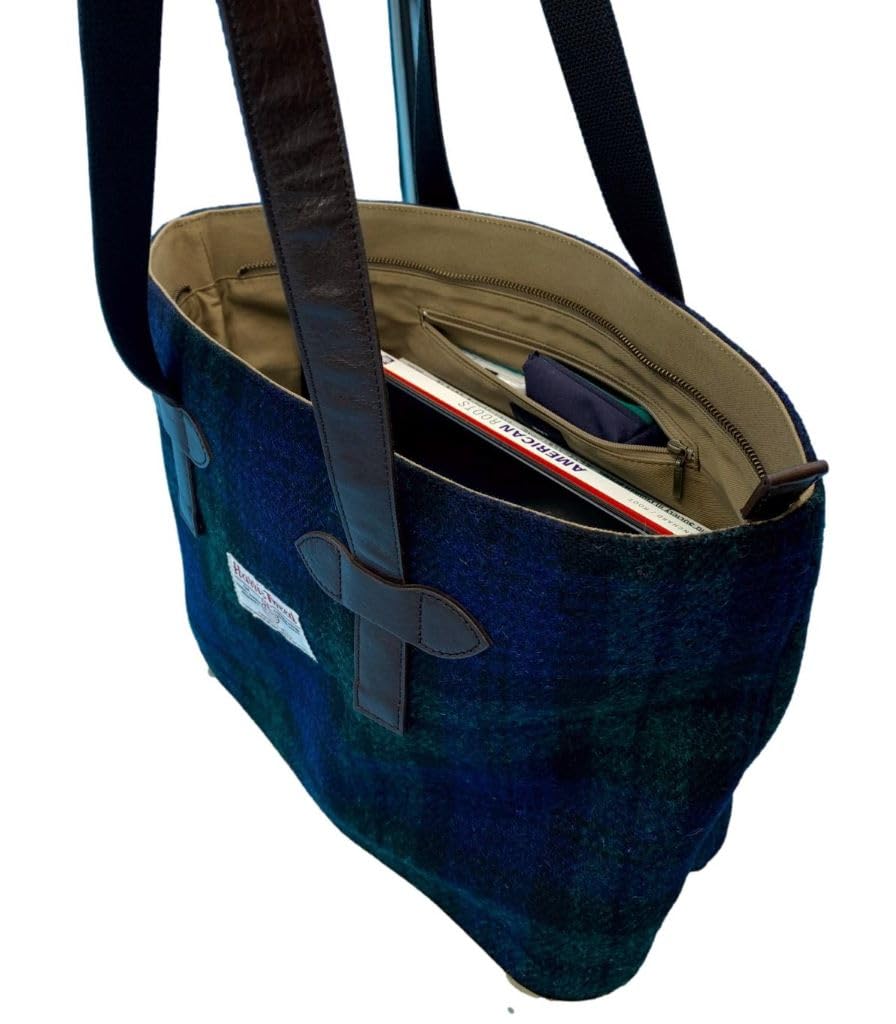 [Natur und Entwicklung] Harris Tweed und Paraffin-Canvas-Tragetasche mit Lederaccessoire und Reißverschluss oben (WG2422-RDC)