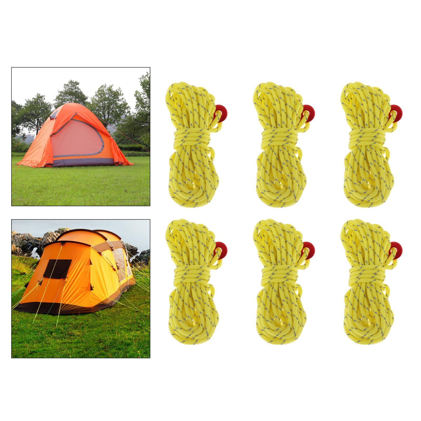 

6x Reflective Flourescent Rope Guyline Cord Camping Tent Awning Accessories