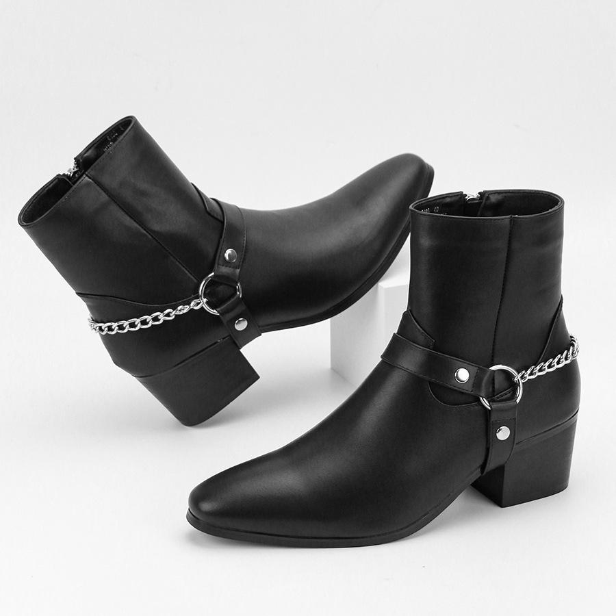 

Men s fashion boots high heel chain fashion temperament 40 чёрный